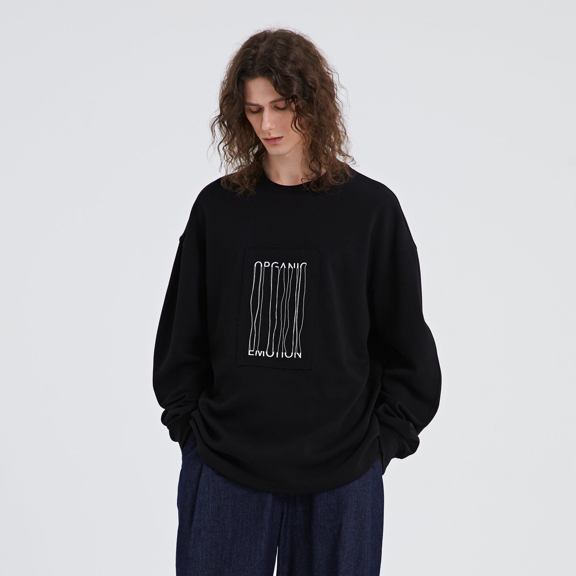 ORGANIC EMOTION The Loose Threads LOGO Sweatshirt-Sweatshirt-Black (Apricot Patch Pattern)-S-Free Shipping Leatheretro