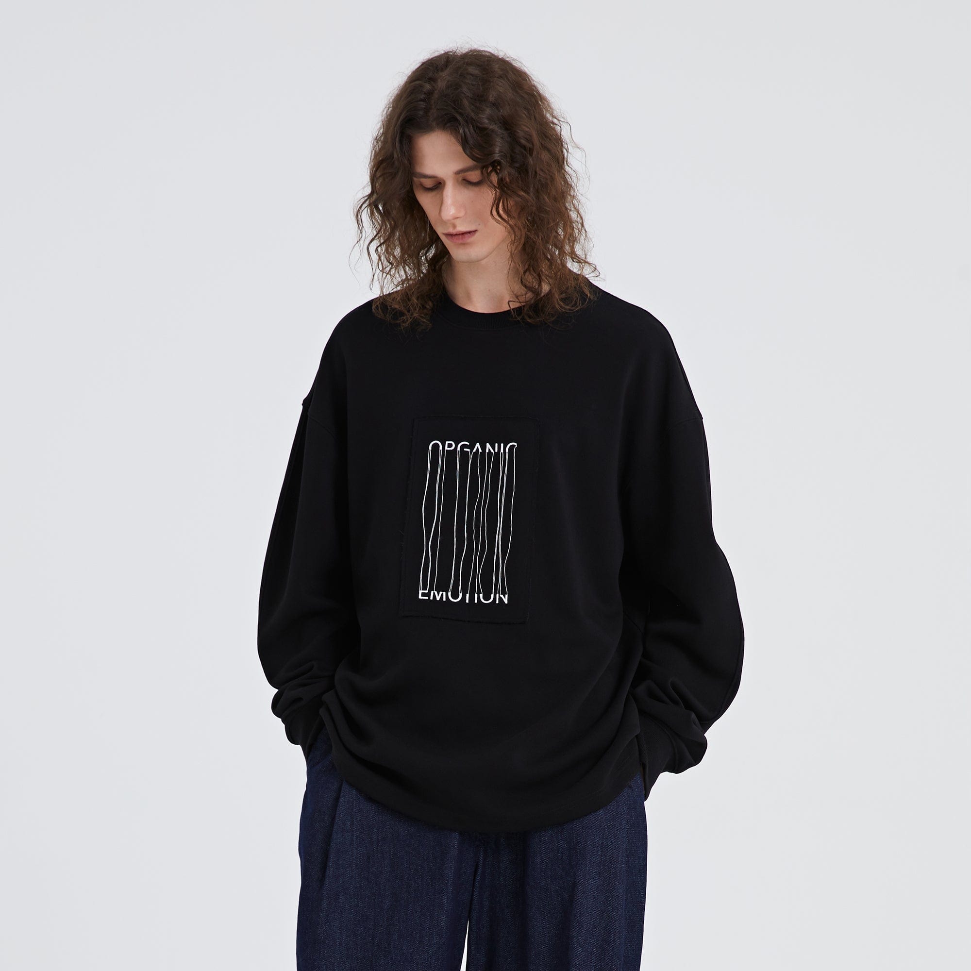 ORGANIC EMOTION The Loose Threads LOGO Sweatshirt-Sweatshirt-Black (Apricot Patch Pattern)-S-Free Shipping Leatheretro