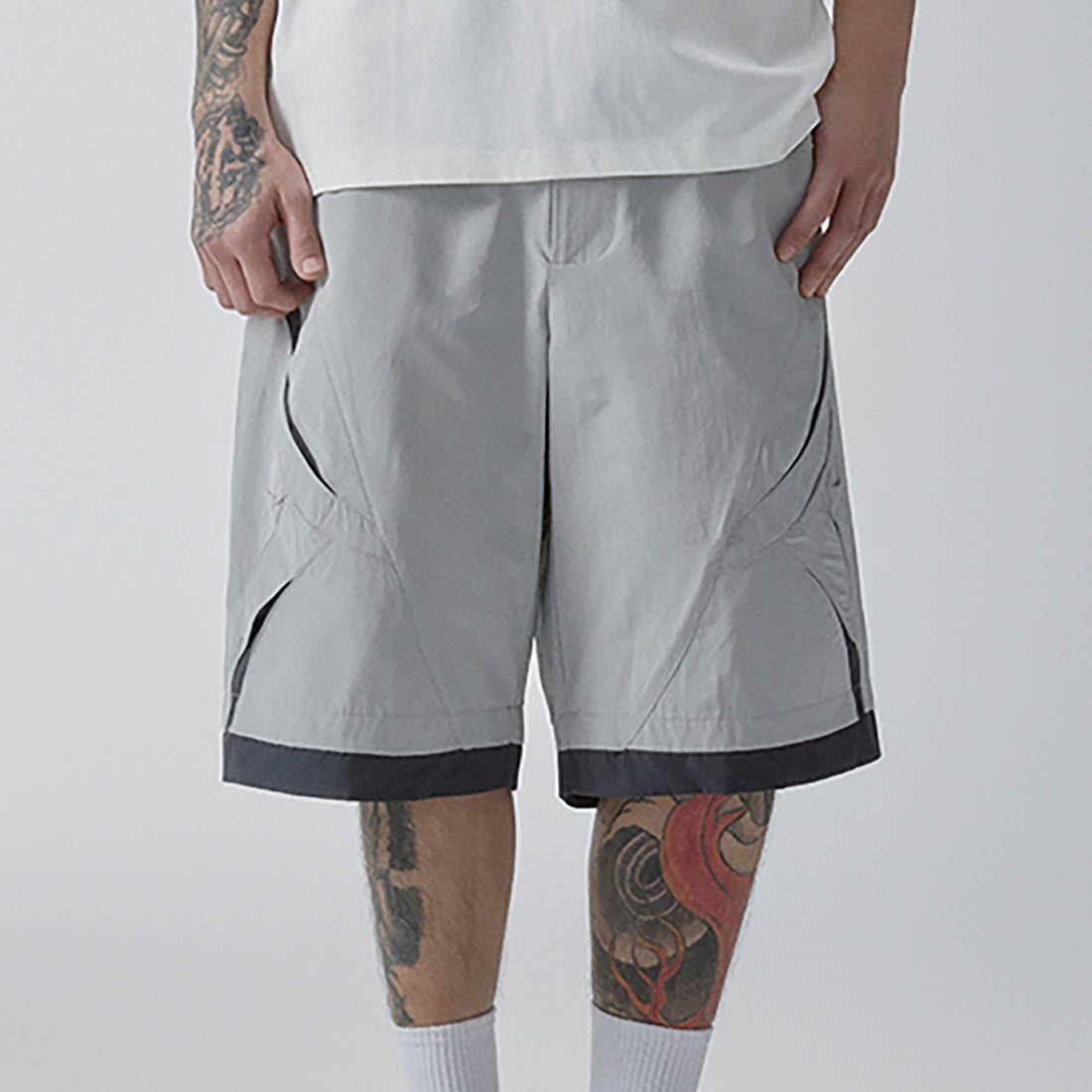 F2CE Contrast Panel Cut-Out Knee Shorts-Shorts-S-Free Shipping Leatheretro