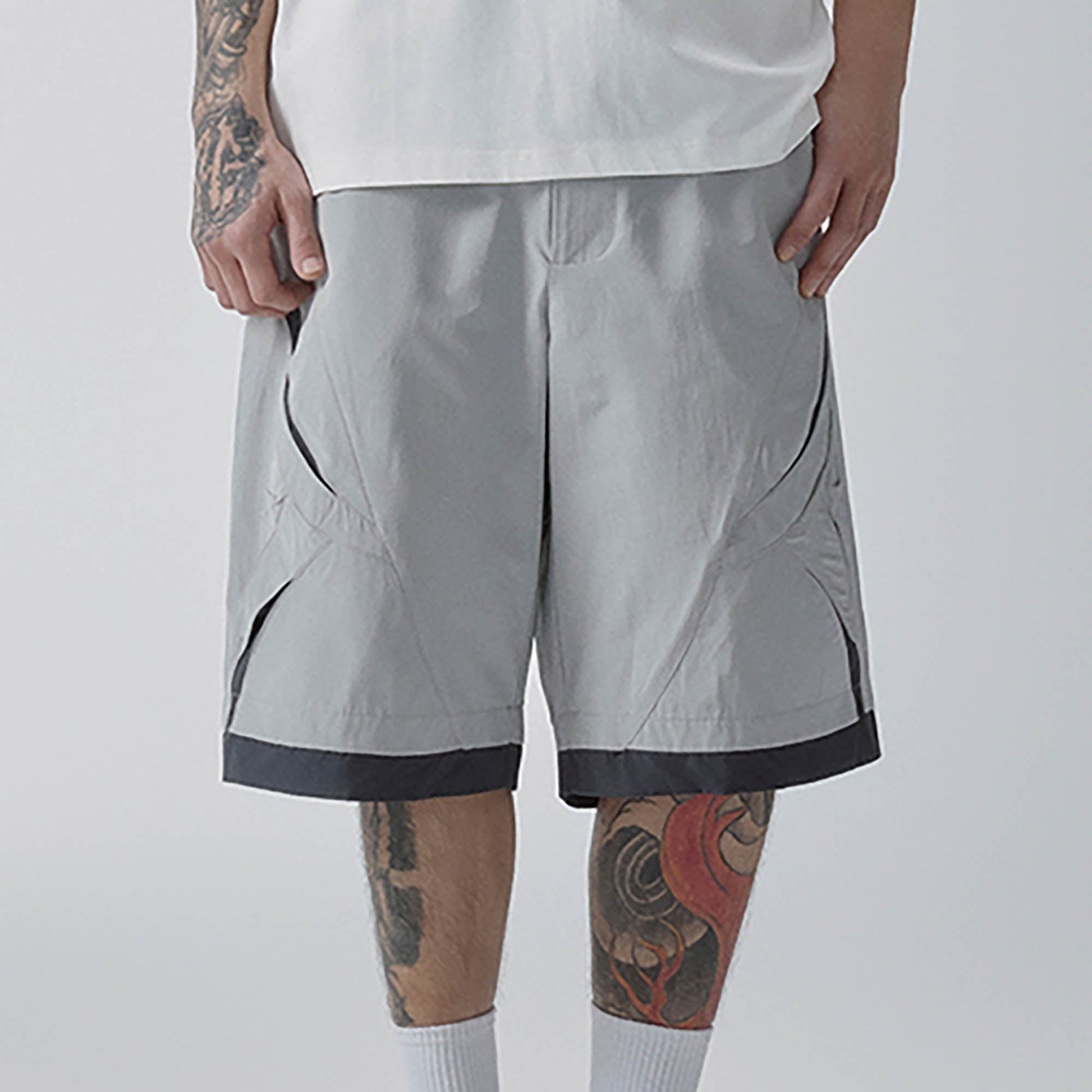 F2CE Contrast Panel Cut-Out Knee Shorts-Shorts-S-Free Shipping Leatheretro