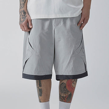 F2CE Contrast Panel Cut-Out Knee Shorts-Shorts-S-Free Shipping Leatheretro