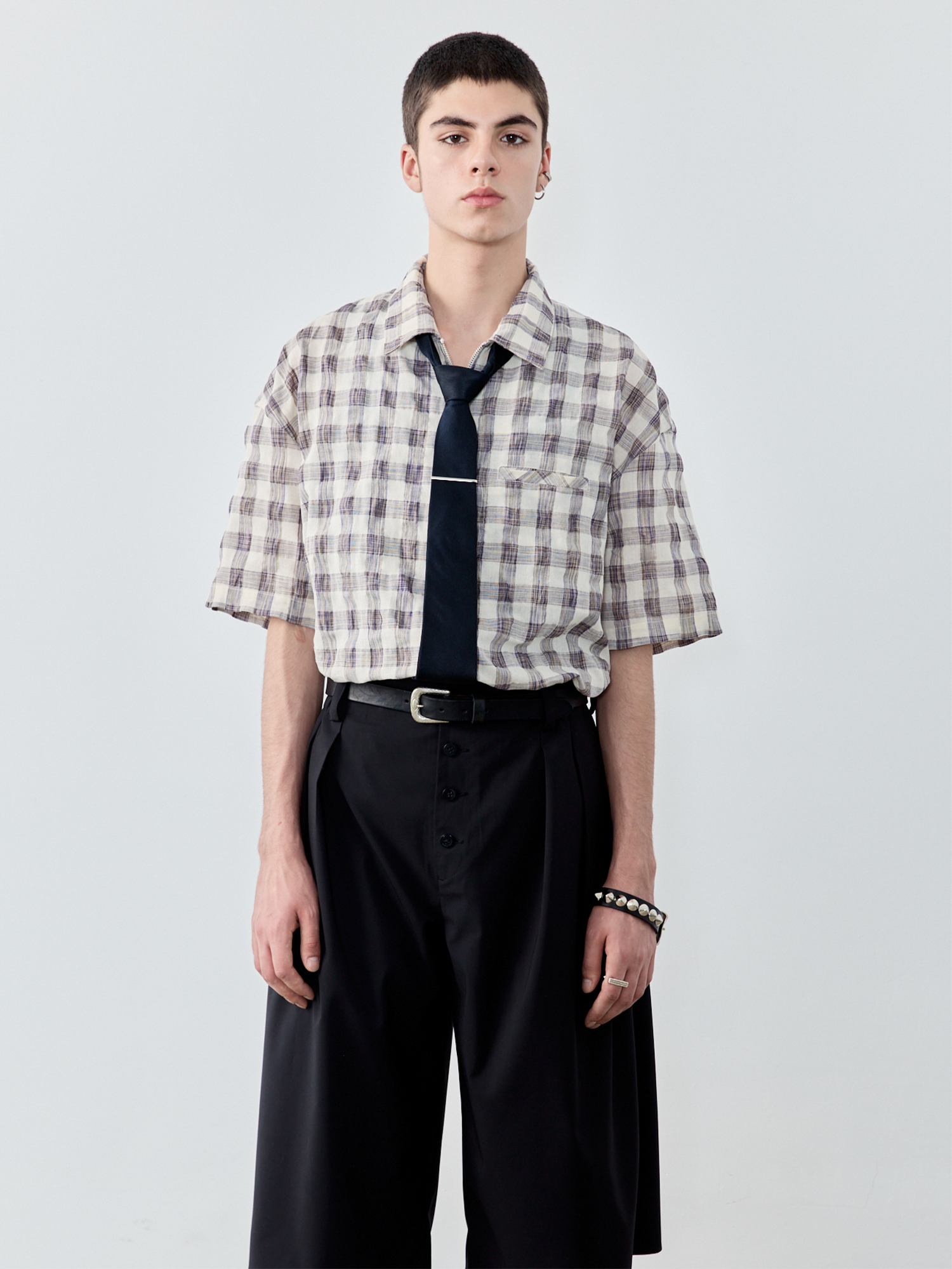 GRAINMUSTARD Retro Plaid Zip Half Shirt-Half shirt-XS-Free Shipping Leatheretro