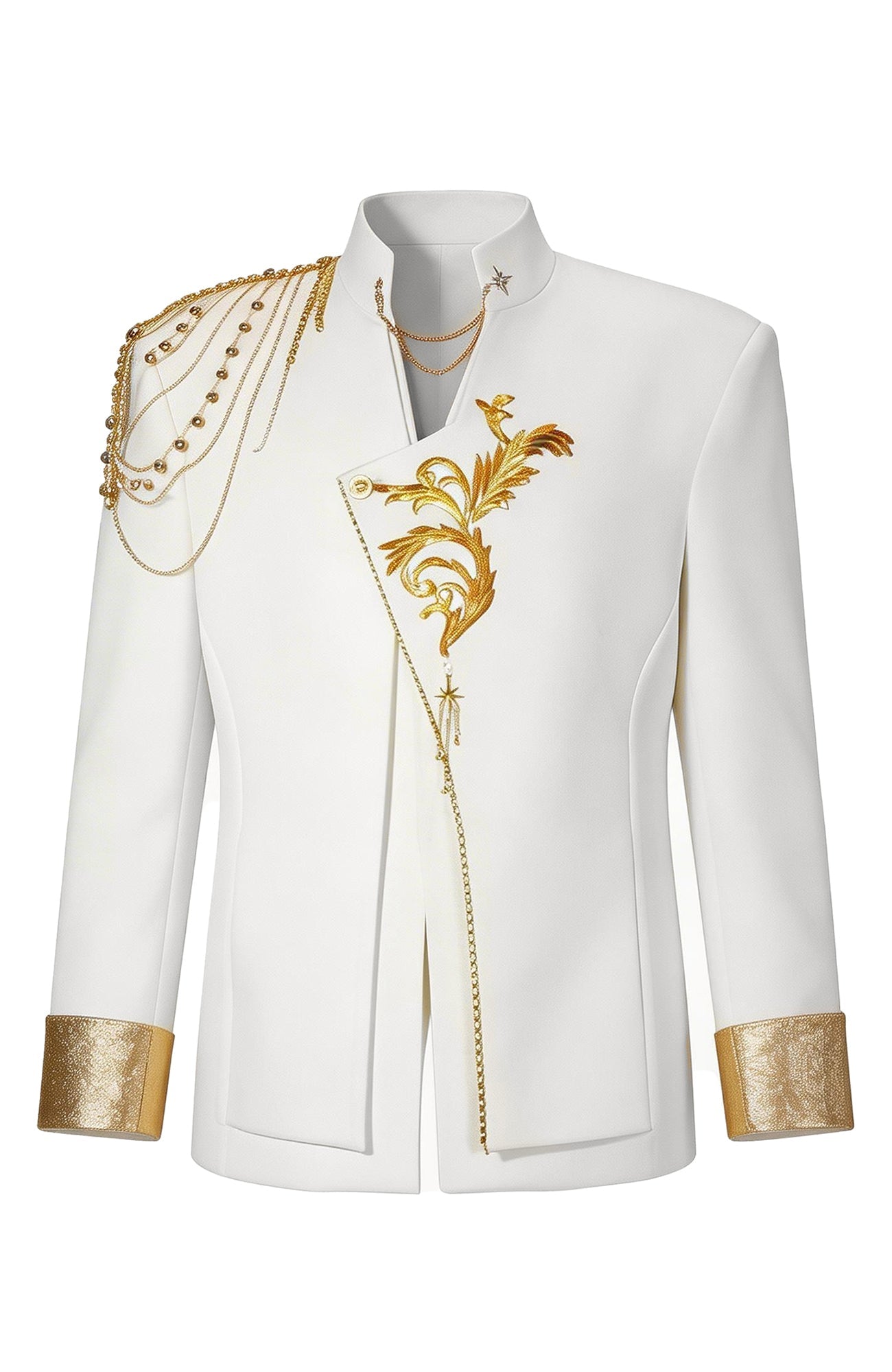SHANG JIE Asymmetrical Placket Chain-Draped Embroidered Blazer-Jacket-M-Free Shipping Leatheretro
