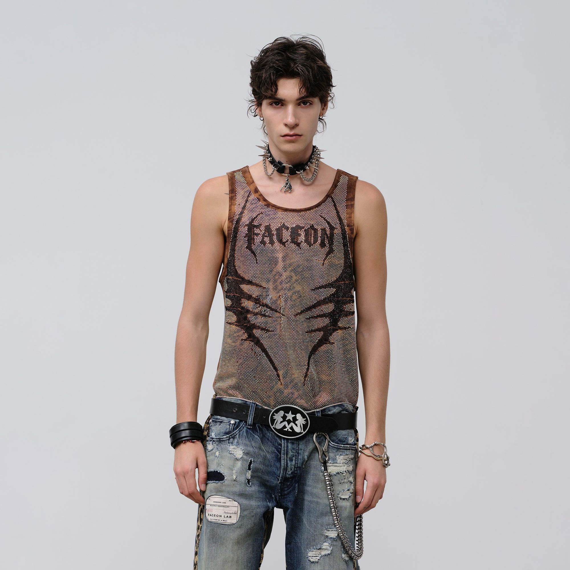 FACEONLAB Venom Diamond Punk Tank Leopard-Tank Top-M-Free Shipping Leatheretro