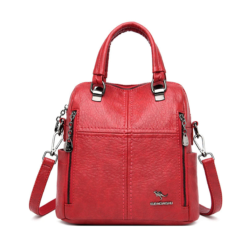 Multifunction Women Shoulder Bag Travel Backpack-Backpacks-Red-Free Shipping Leatheretro