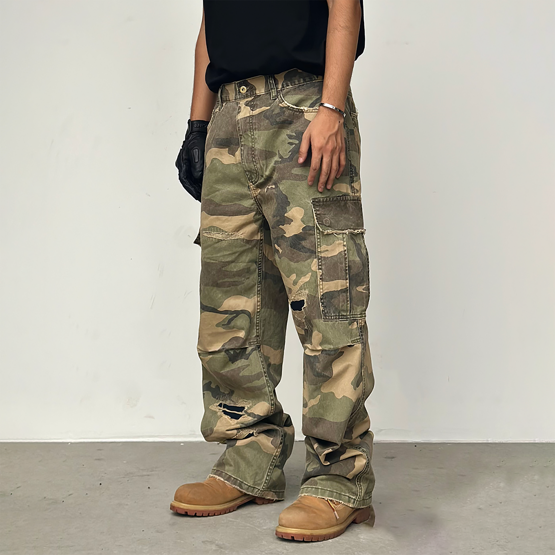 NEIGBORL Straight-Leg Camo Cargo Pants-Pants-S-Free Shipping Leatheretro