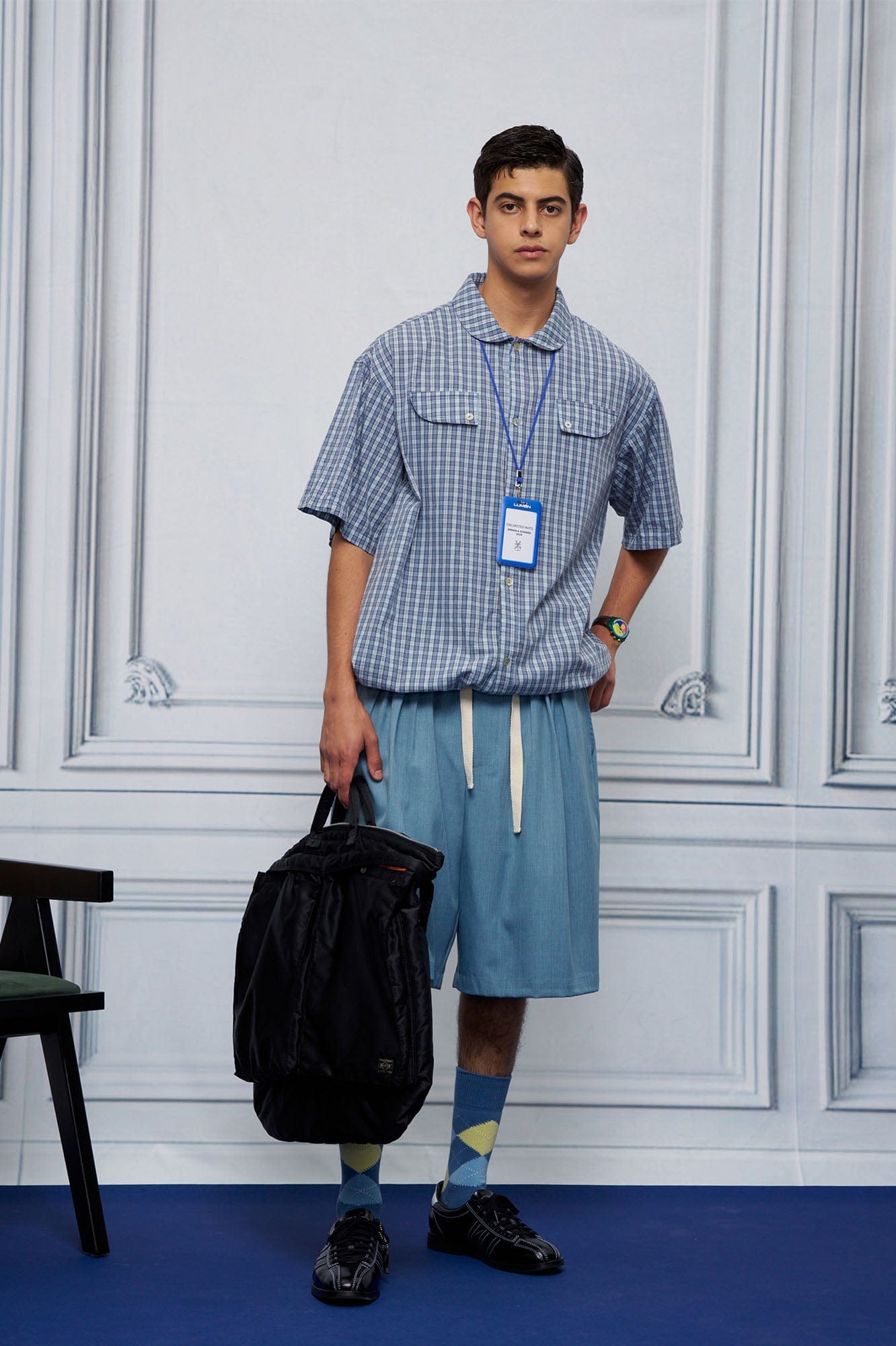 UNLIMITED MOTE Drawstring Hem Plaid Peter Pan Collar Half Shirt-Half shirt-XS-Blue-Free Shipping Leatheretro