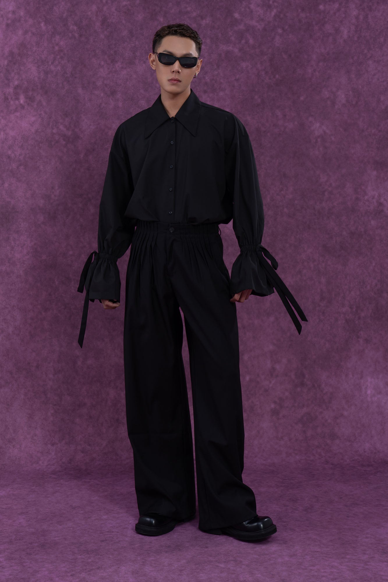 CLP Pleated Waist Structured Wide-Leg Pants-Pants-S-Free Shipping Leatheretro