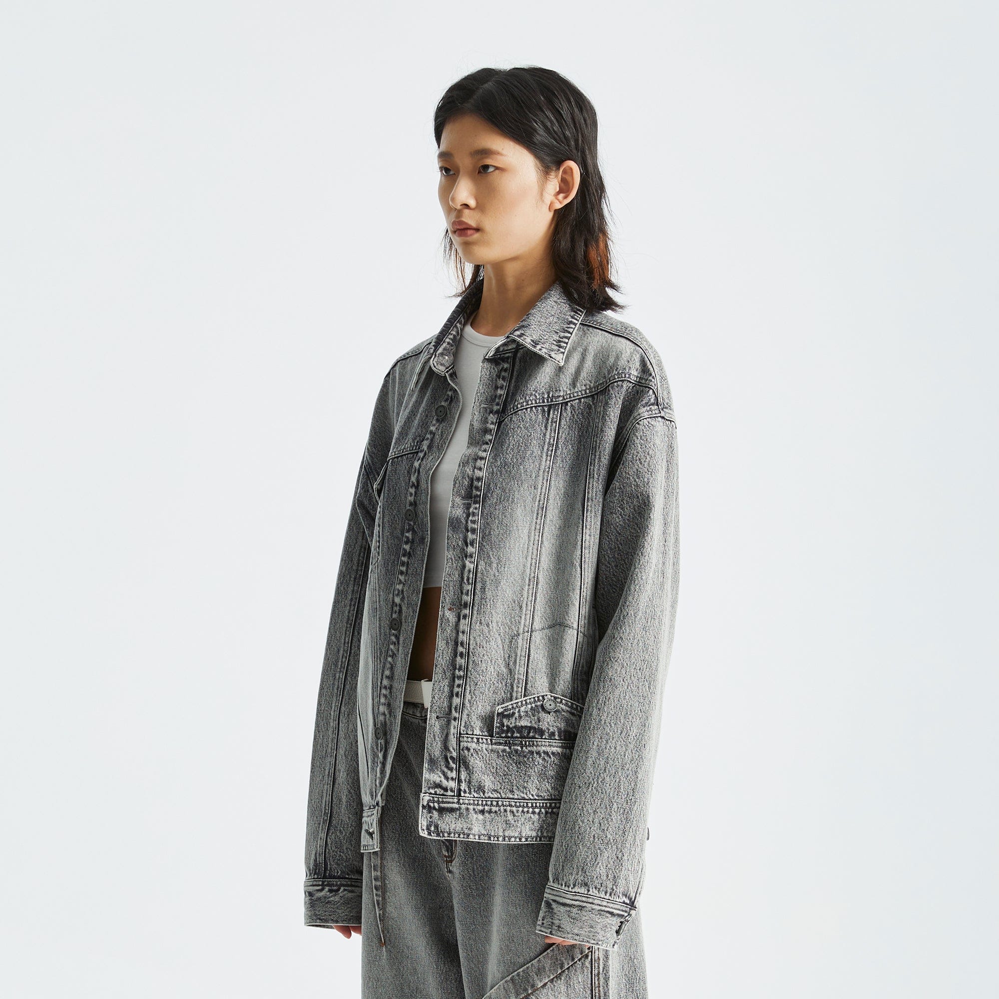 ORGANIC EMOTION Asymmetrical Washed Denim Jacket-Jacket-S-Black-Free Shipping Leatheretro