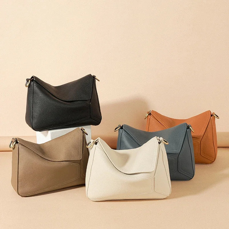 Cowhide Leather Women's Geometric Shoulder Bag - Luxury Crossbody Handbag-Shoulder Bag-Black-Free Shipping Leatheretro