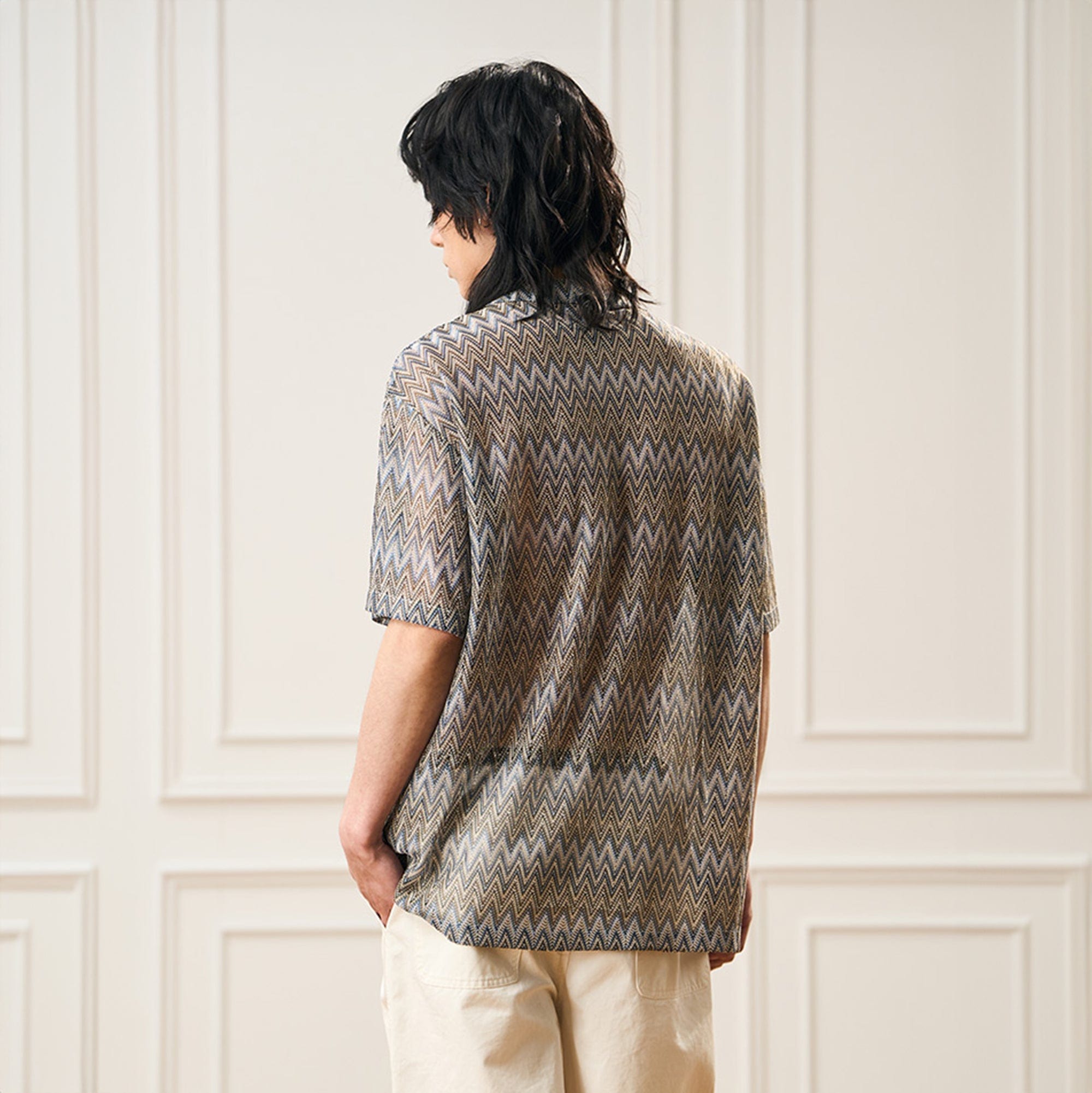 EPIC POETRY Geometric Ripple Knitted Half Shirt Sandstone-Half shirt-S-Free Shipping Leatheretro