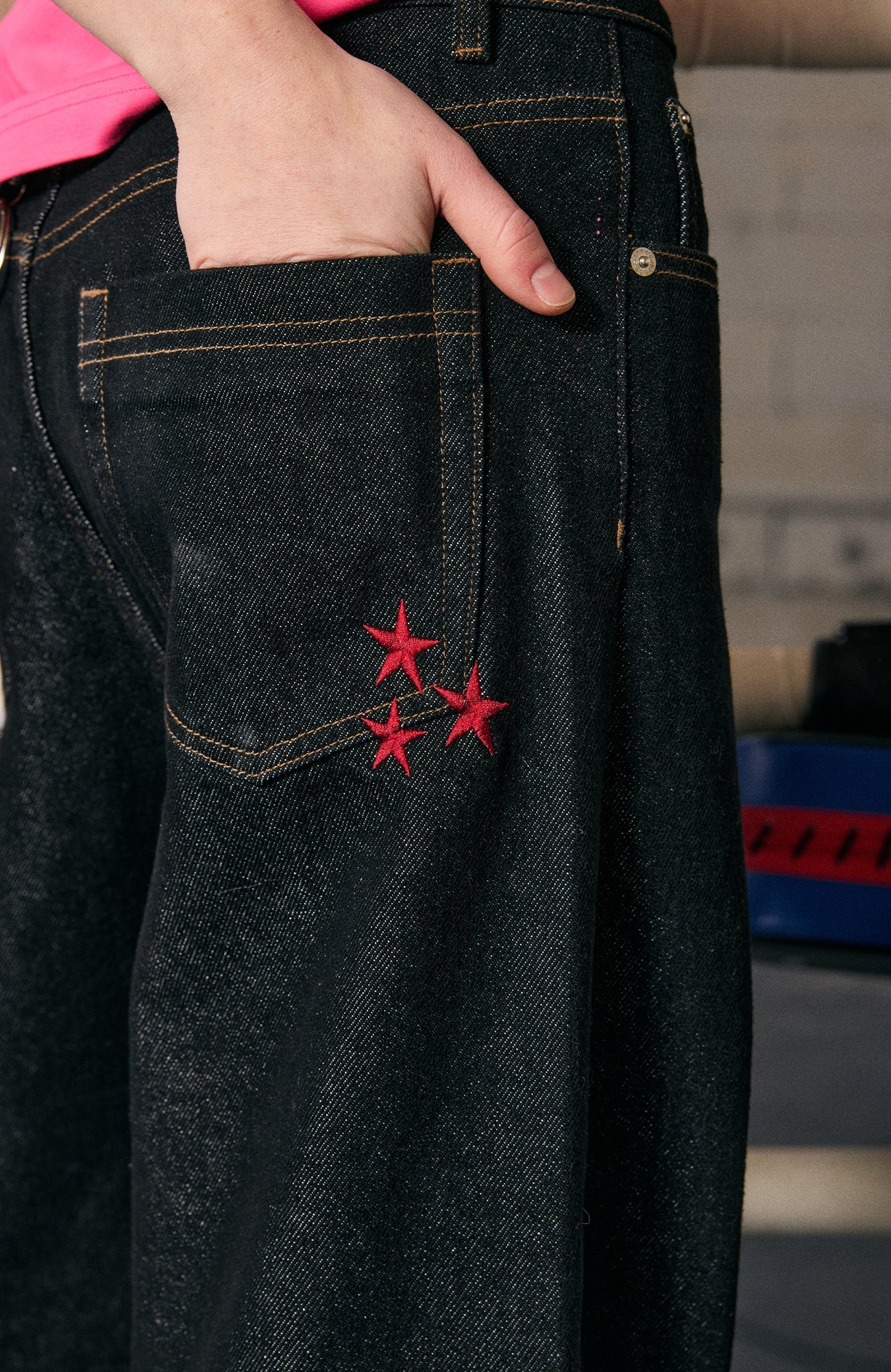 DONSMOKE Wide-Leg Star/ Leopard Cuffed Jeans-Pants-S (Preorder)-Black(Leopard)-Free Shipping Leatheretro