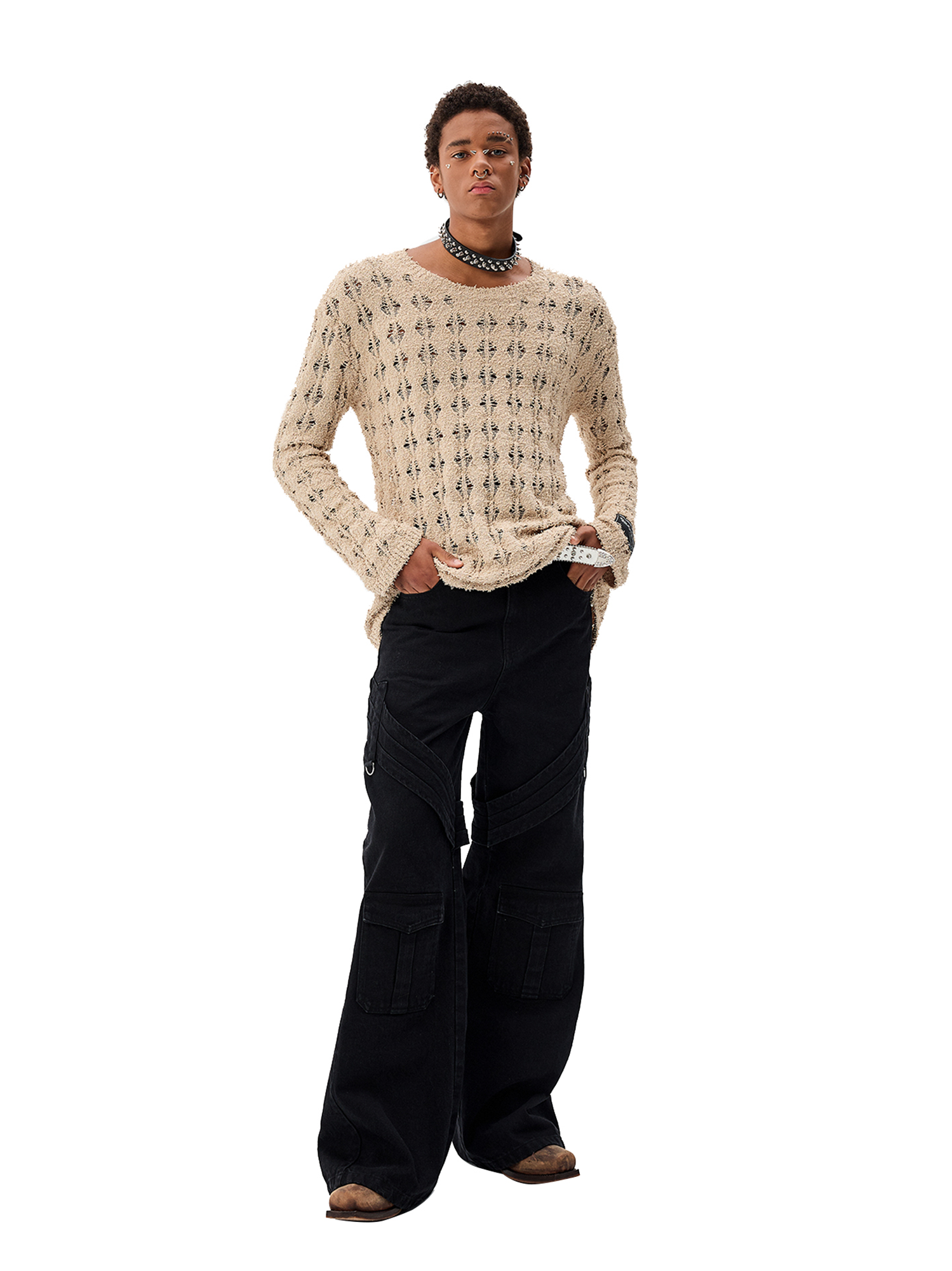 CYCYCY Punk Open-Knit Distressed Sweater-Sweater-S-Black (Preorder)-Free Shipping Leatheretro