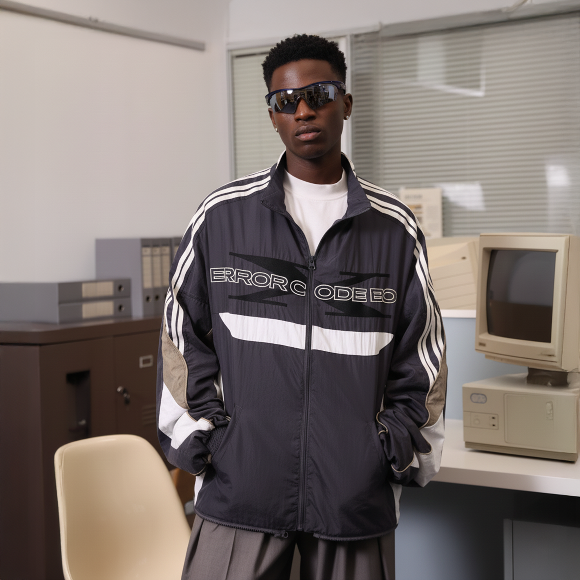 ERROR CODE ROBOT Invertible Contrast Panel Track Jacket-Jacket-S-Free Shipping Leatheretro