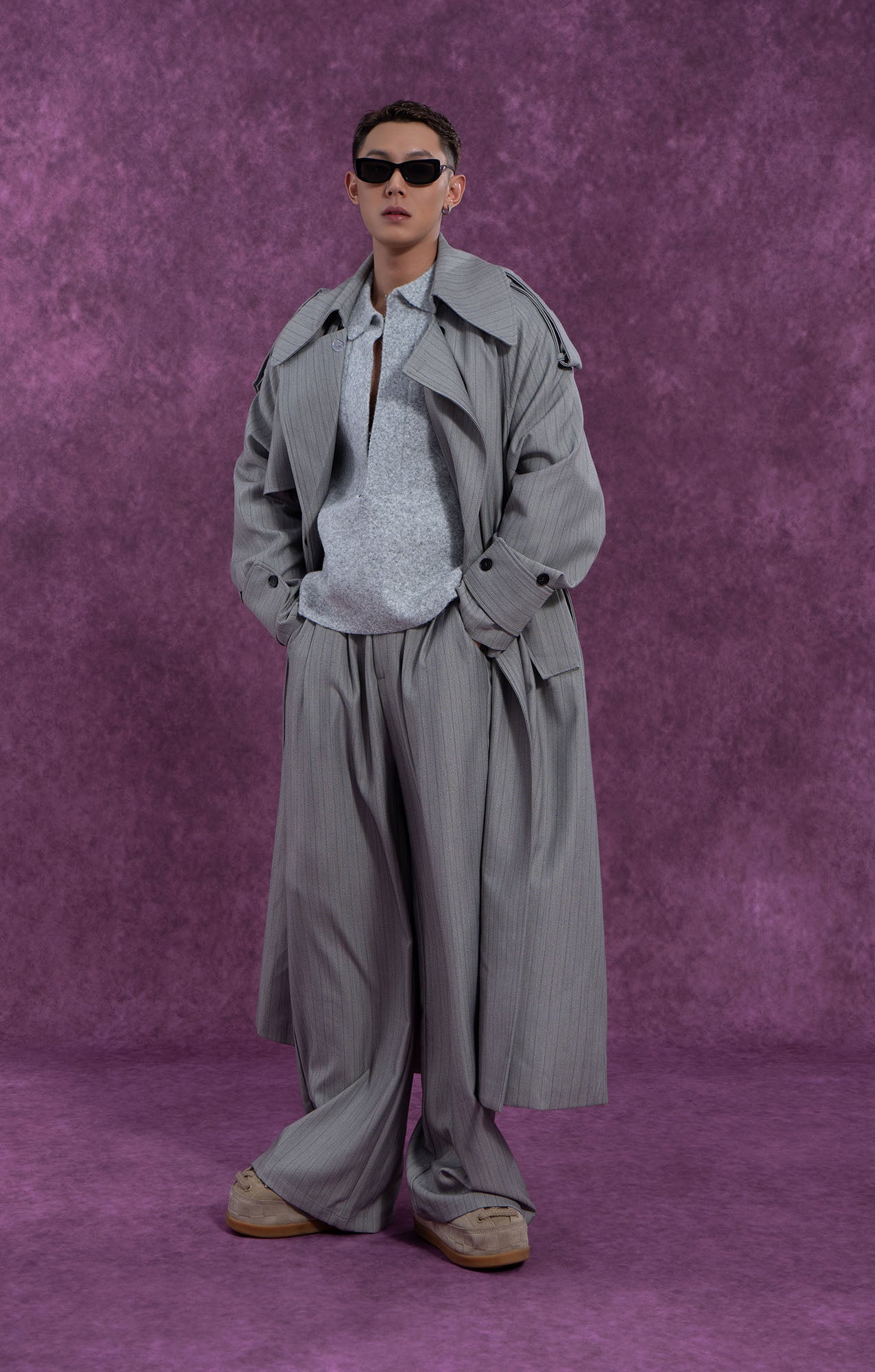 CLP Modern Pinstriped Straight-Leg Pants-Pants-S-Coffee-Free Shipping Leatheretro