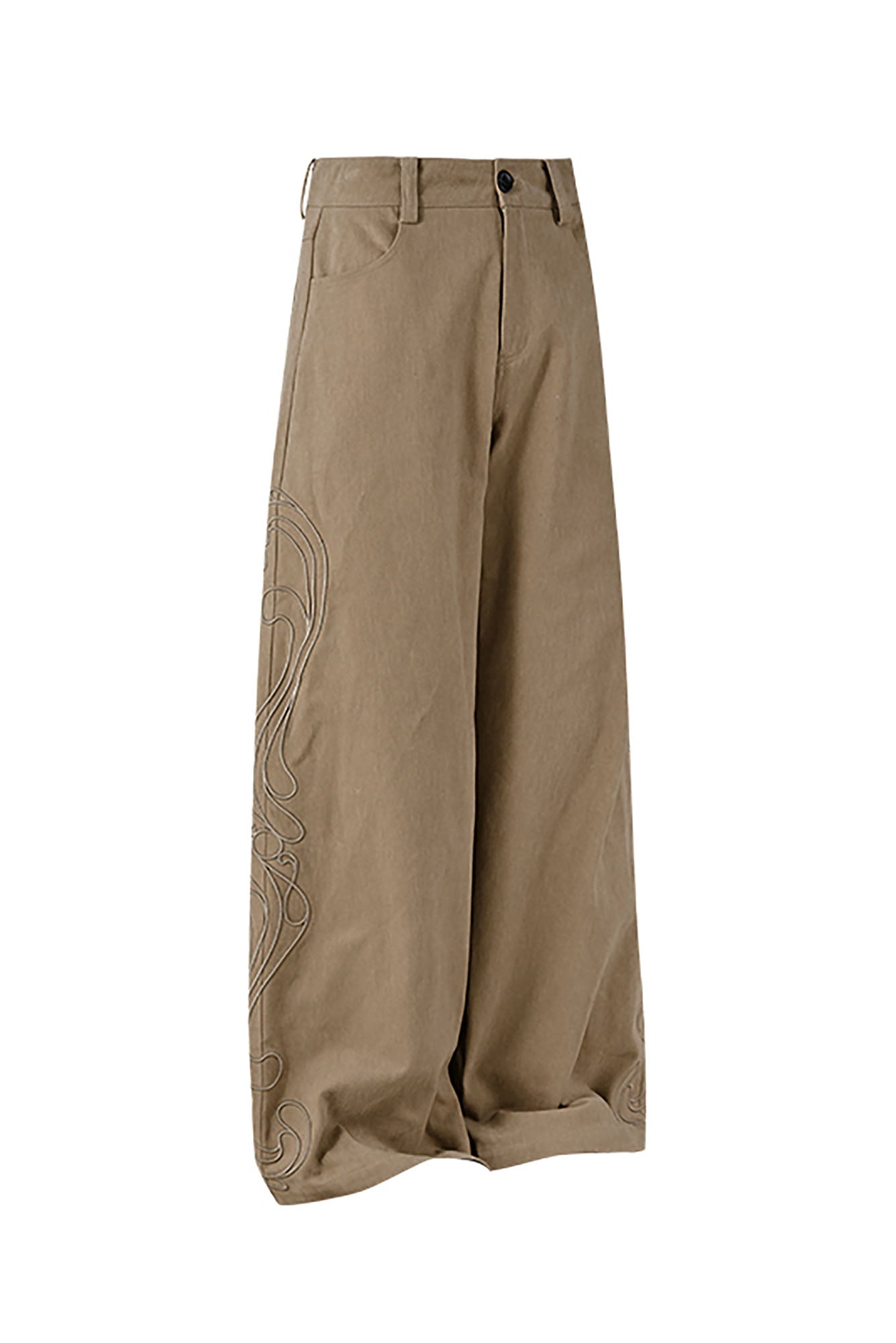KREATE Totem Embroidered Oversized Straight-Leg Pants-Pants-S-Khaki-Free Shipping Leatheretro