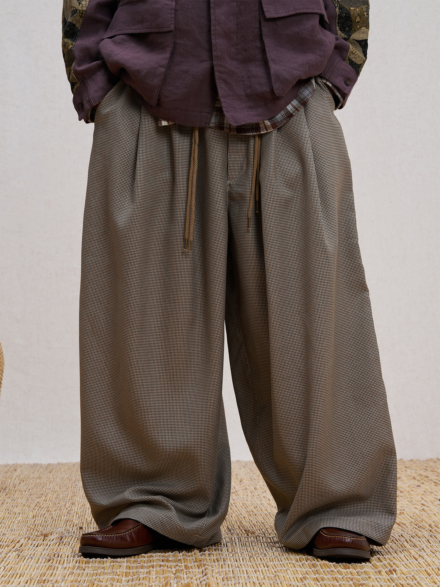 UNLIMITED MOTE Wool Blend Houndstooth Drawstring Balloon Pants-Pants-S-Free Shipping Leatheretro