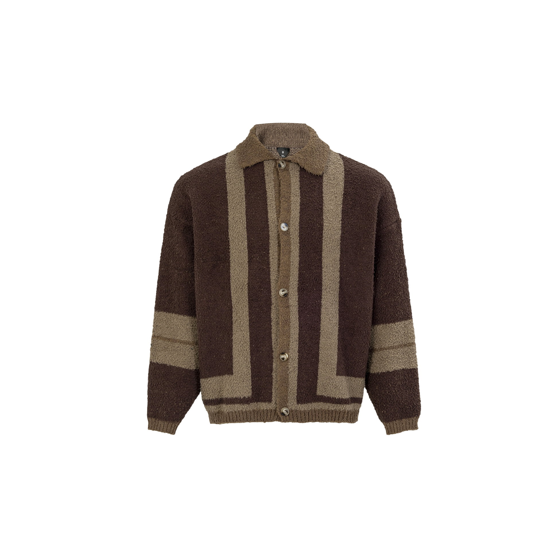 OVDY Retro Contrast Stripe Collar Knit Cardigan-Jacket-S-Coffee-Free Shipping Leatheretro