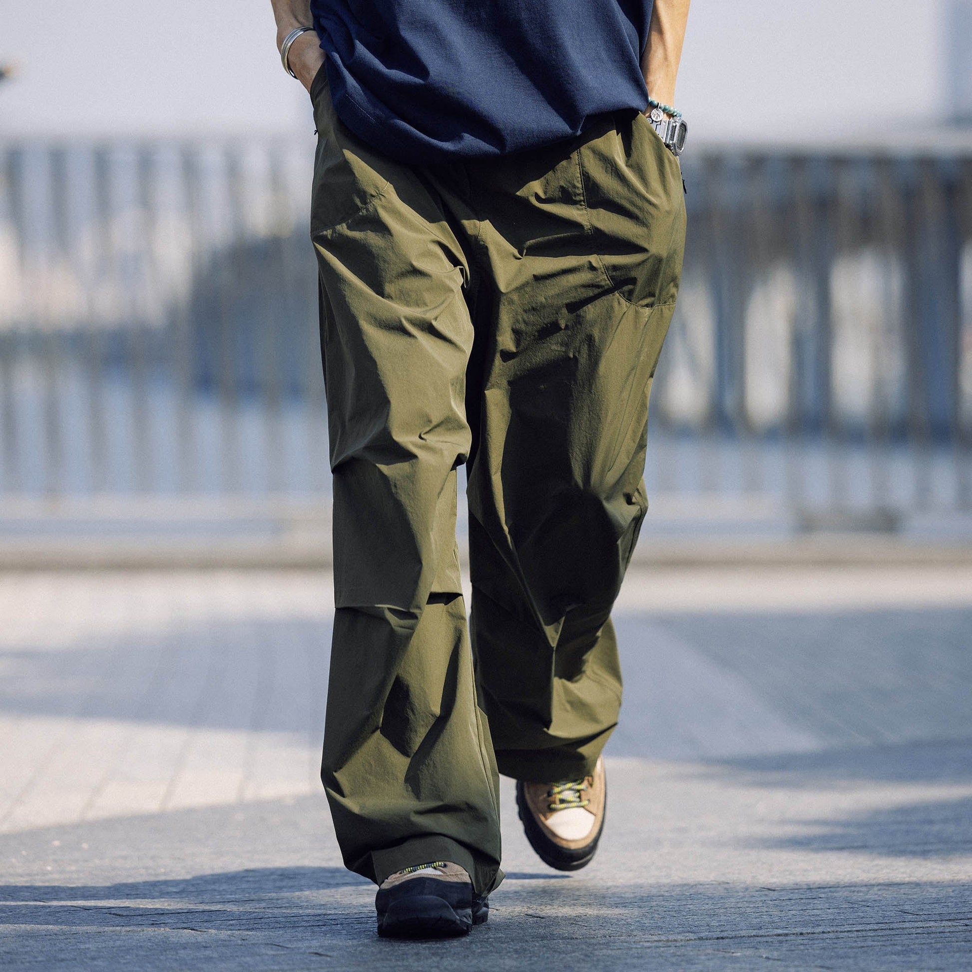 BANANA CLUB Quick-Dry Drawstring Crinkled Parachute Pants-Pants-S-Green-Free Shipping Leatheretro