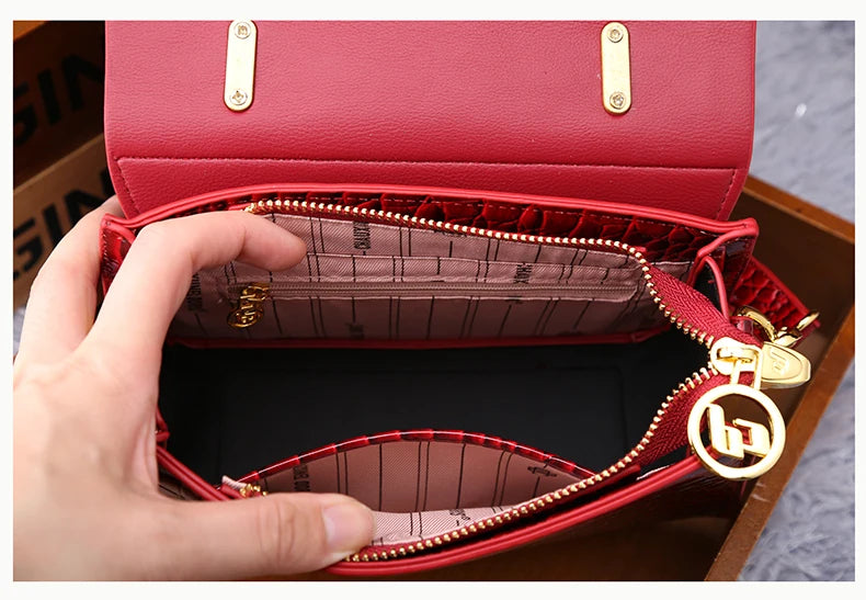 Crocodile Pattern Genuine Leather Women's Handbags - Portable Shell Tote Bags-Handbags-Black-Free Shipping Leatheretro