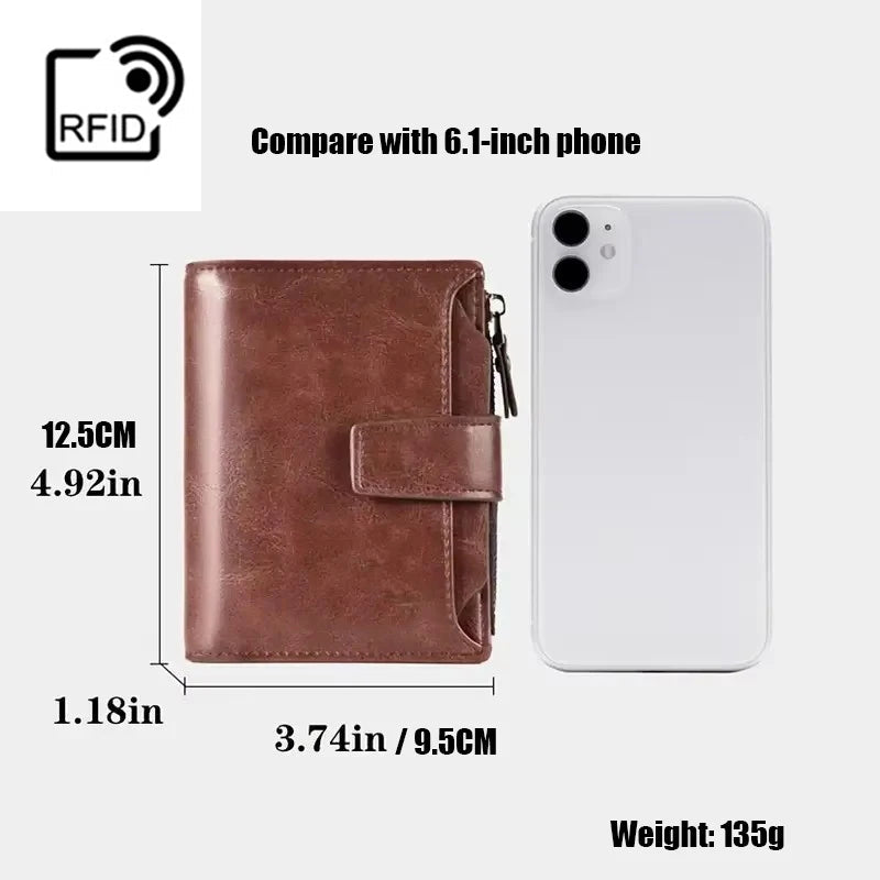 RFID Anti-theft Zipper Coin Wallet - Man Business Card Holder-Wallets & Money Clips-Black-Free Shipping Leatheretro