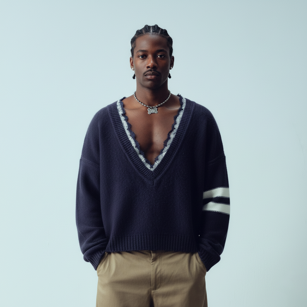 KADAKADA Lace-Neck Distressed Oversized Sweater-Sweater-M-Free Shipping Leatheretro