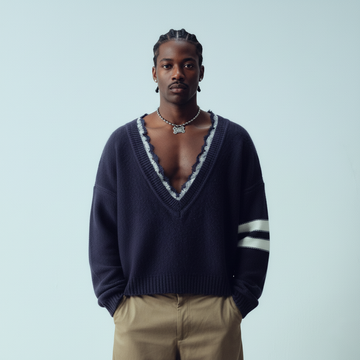 KADAKADA Lace-Neck Distressed Oversized Sweater-Sweater-M-Free Shipping Leatheretro