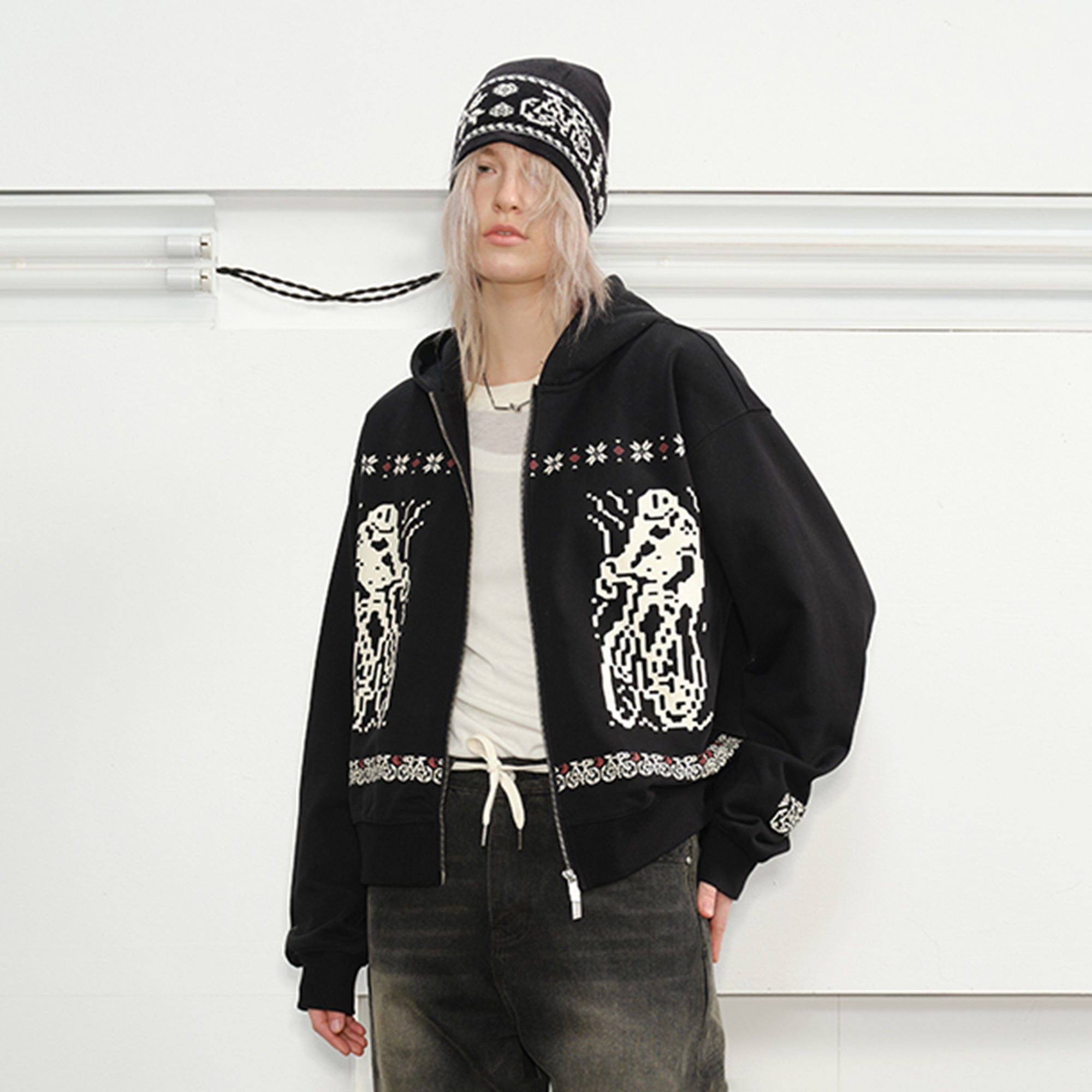 KREATE Bicycle Knitted Zip-Up Jacket-Jacket-S-Beige-Free Shipping Leatheretro