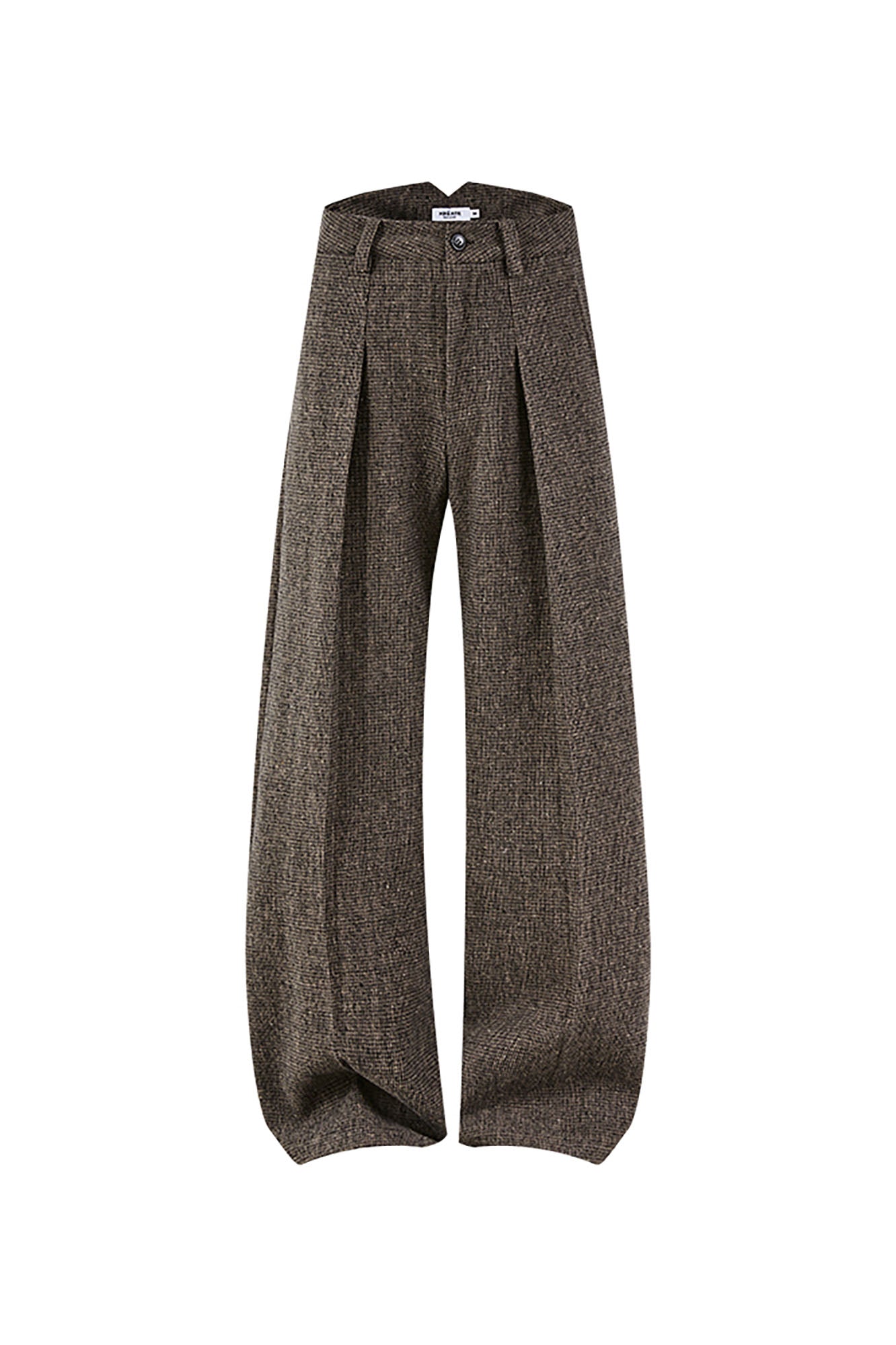 KREATE Mini Houndstooth Pleated Wide-Leg Trousers-Pants-S-Brown-Free Shipping Leatheretro