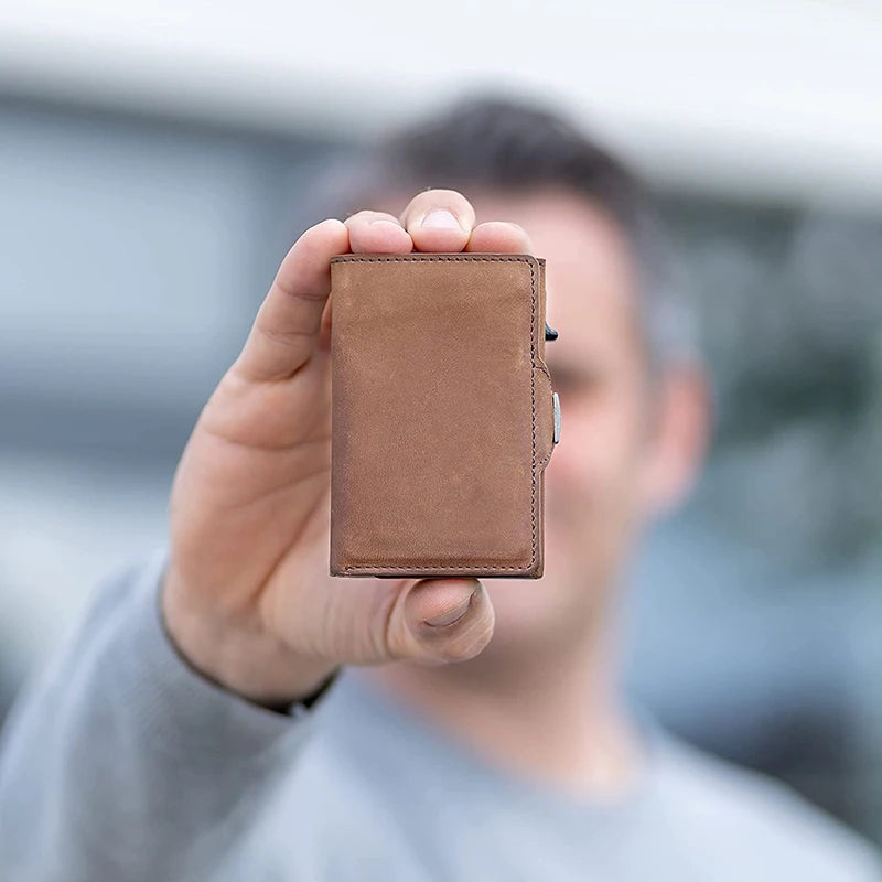 Pop-Up Leather Card Holder Wallet - Minimalist Bag Compartment For Notes-Wallets & Money Clips-Black-Free Shipping Leatheretro