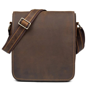 Handmade Crazy Horse Leather Messenger Bag - Retro Men Leather Bags-Messenger Bag-Dark Grey-Free Shipping Leatheretro