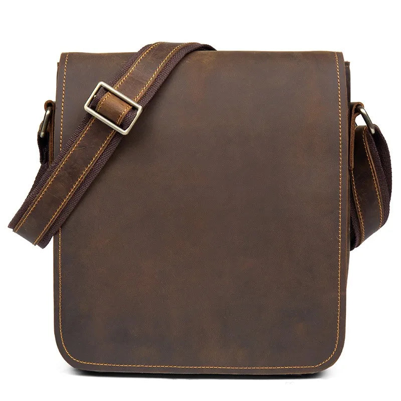 Handmade Crazy Horse Leather Messenger Bag - Retro Men Leather Bags-Messenger Bag-Dark Grey-Free Shipping Leatheretro