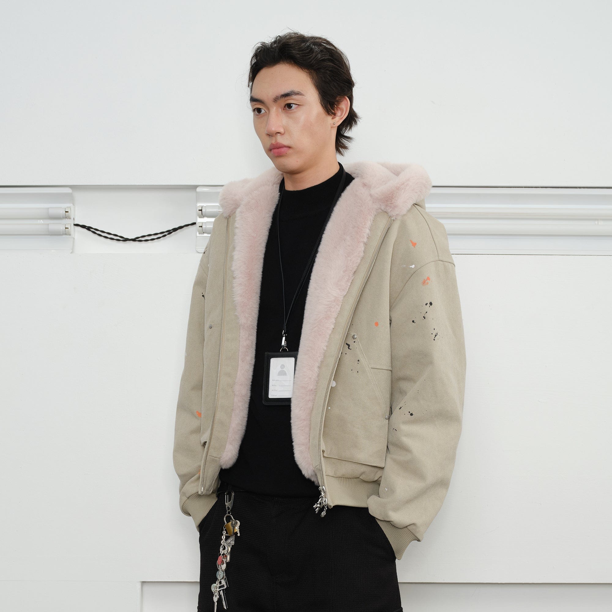 KREATE Rivet Zipper Paint-splattered Fleece-Lined Hooded Jacket-Jacket-S-Purple-Free Shipping Leatheretro