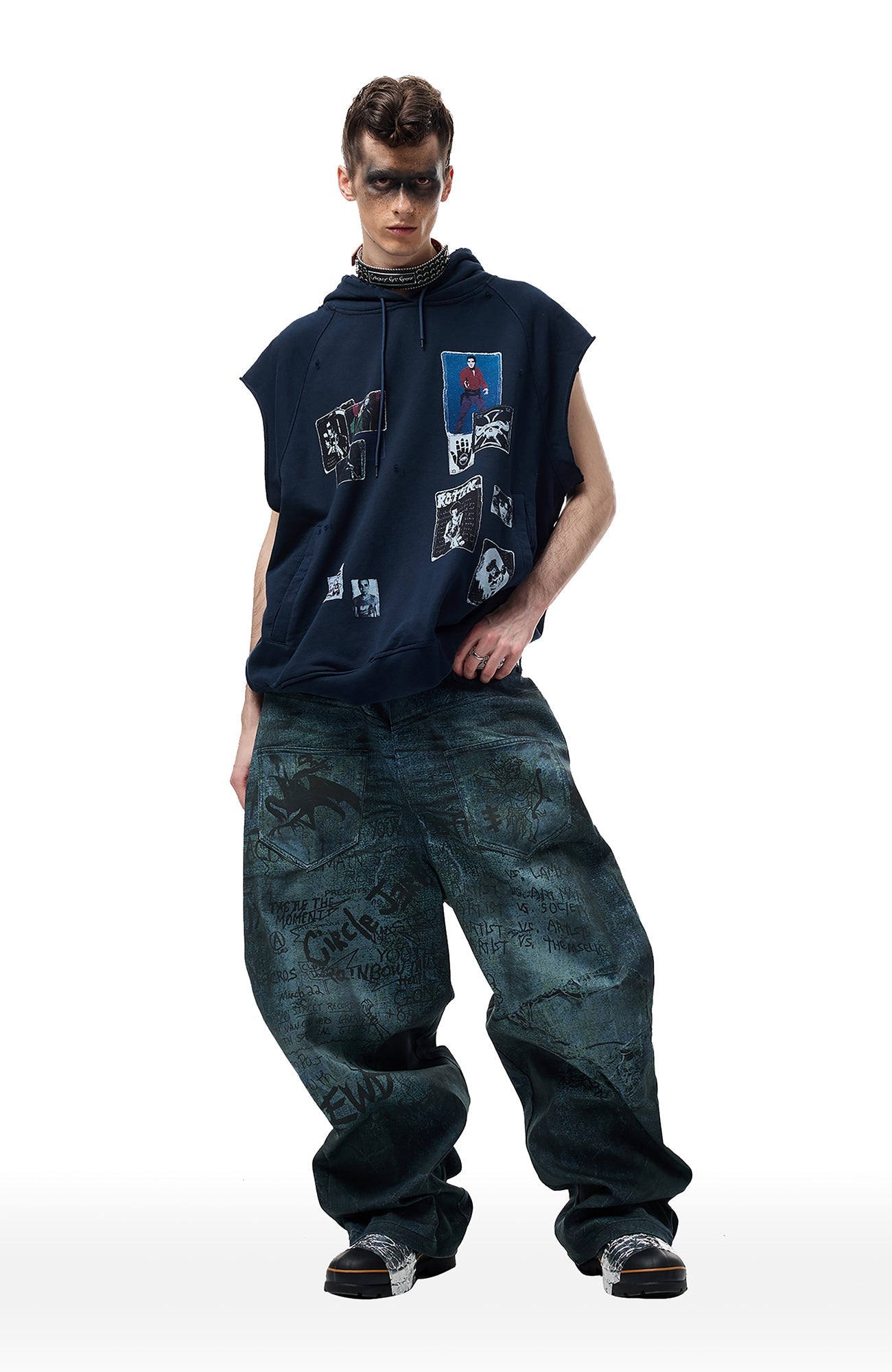 CYCYCY Dirty Wash Graffiti Baggy Jeans-Jeans-XXS / 27"-Free Shipping Leatheretro