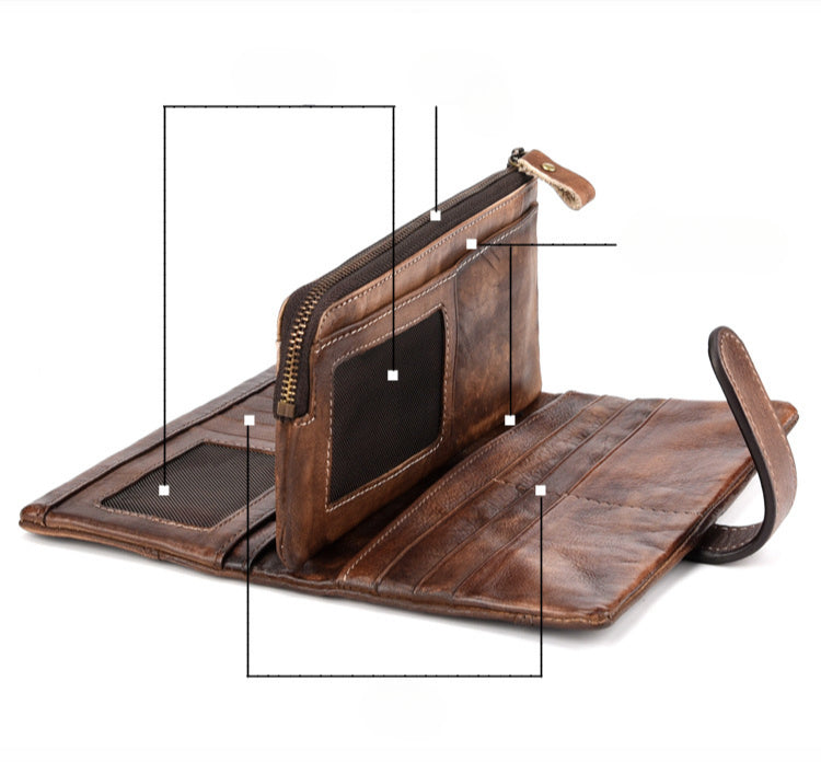 Retro Distressed Leather Long Wallet-Handbags, Wallets & Cases-Coffee-Free Shipping Leatheretro