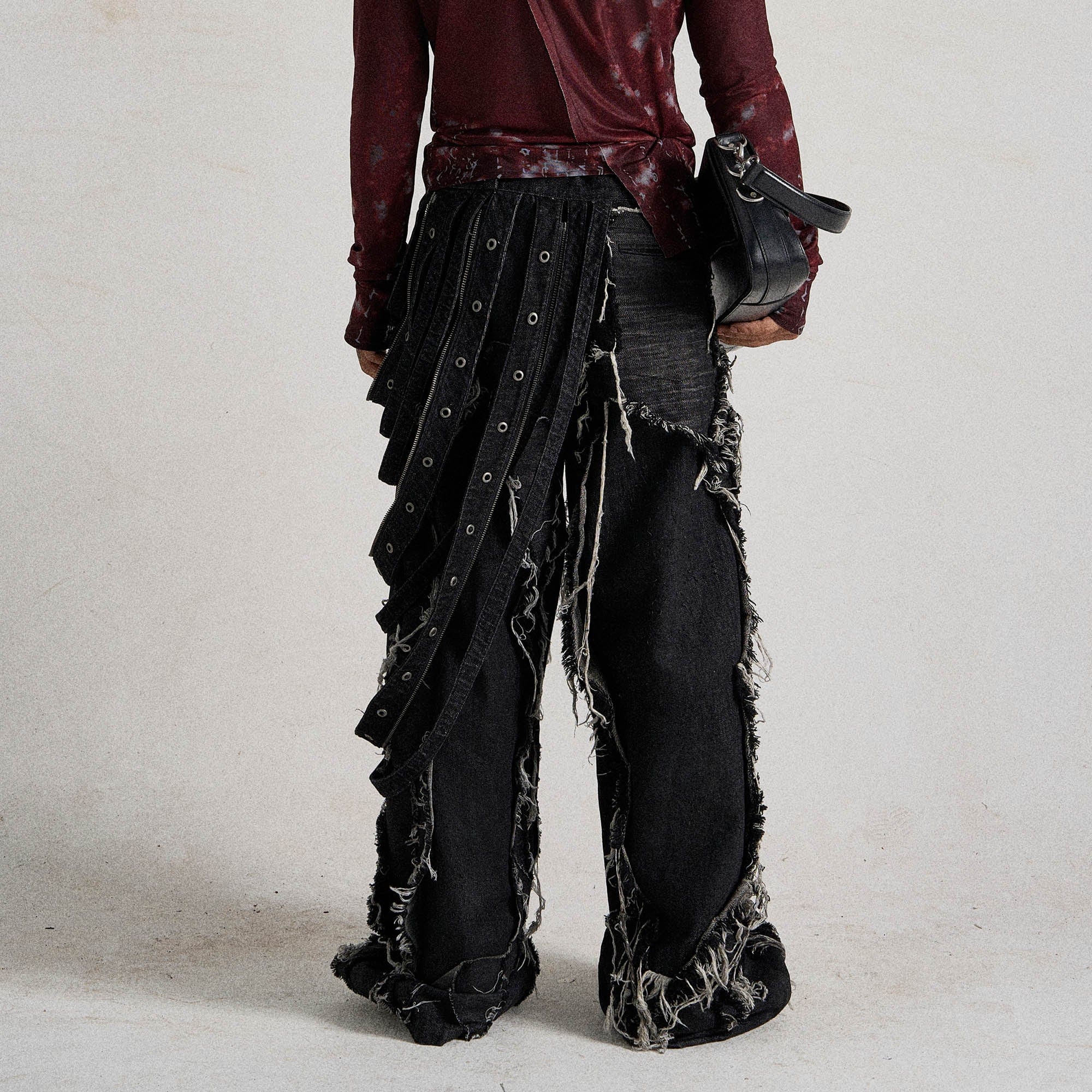 FLYERRER Heavily Frayed Layered Strap Jeans-Jeans-S-Free Shipping Leatheretro