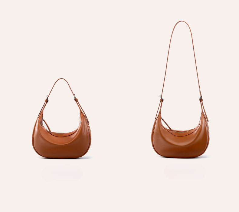 Moon Crescent Hobo Bag – Genuine Leather Large Capacity Shoulder Bag-Hobo Bags-Caramel-Free Shipping Leatheretro