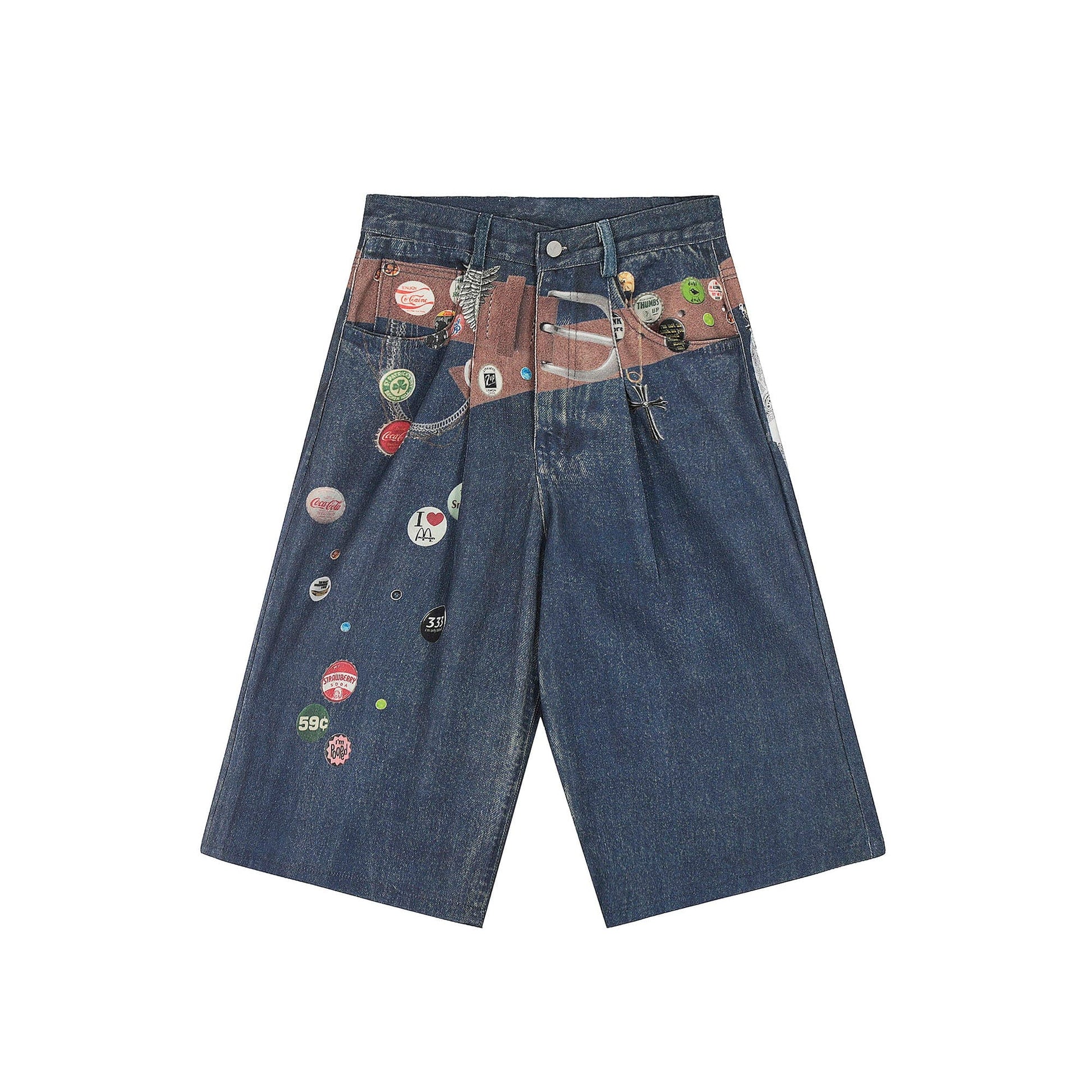 CLP Badge Belt Graphic Cropped Denim Shorts-Shorts-S-Free Shipping Leatheretro