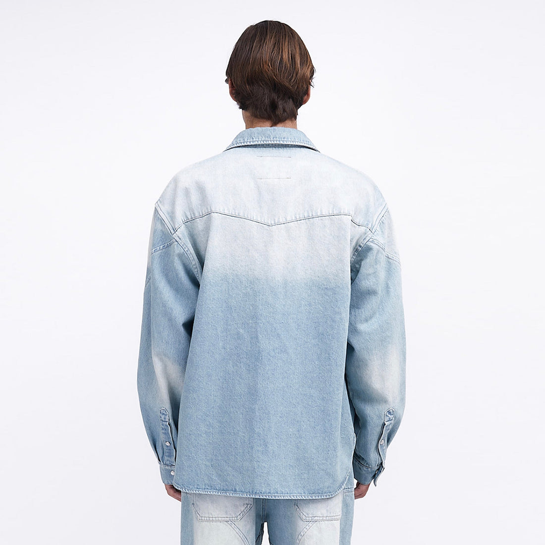 ASSEEN Paneled Washed Western Denim Shirt-Shirt-S-Free Shipping Leatheretro