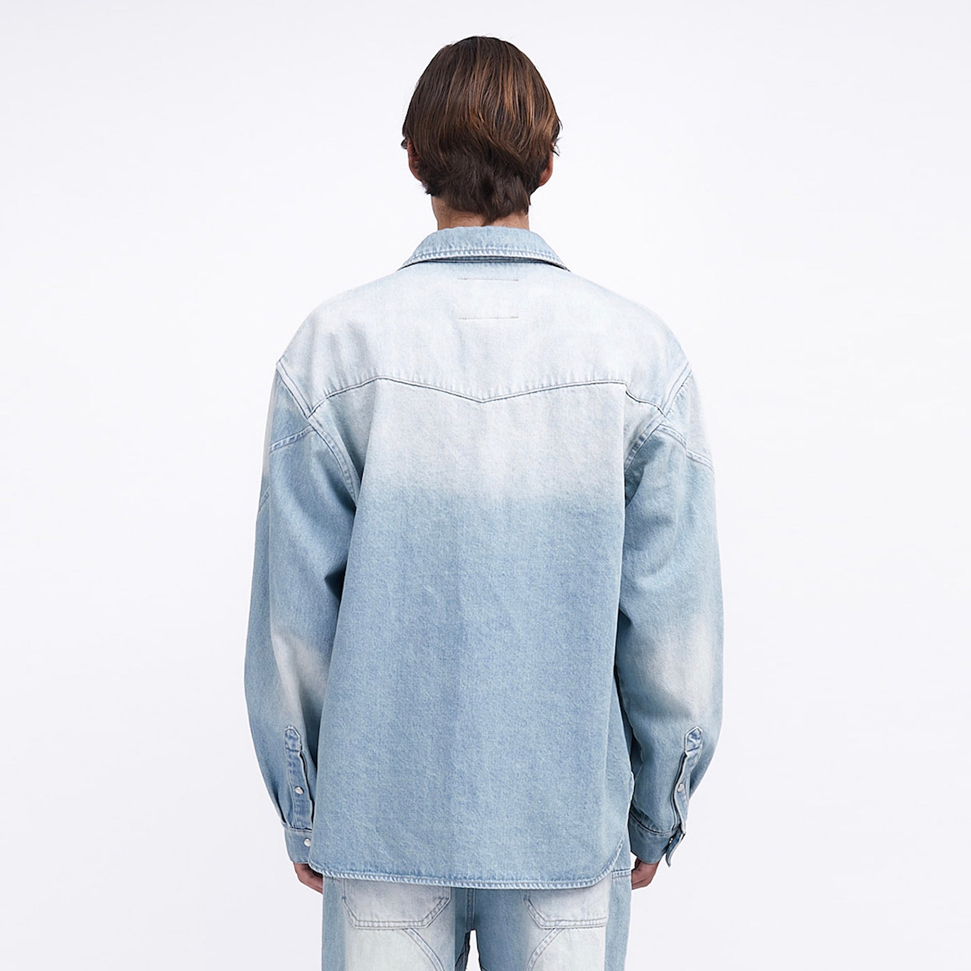 ASSEEN Paneled Washed Western Denim Shirt-Shirt-S-Free Shipping Leatheretro