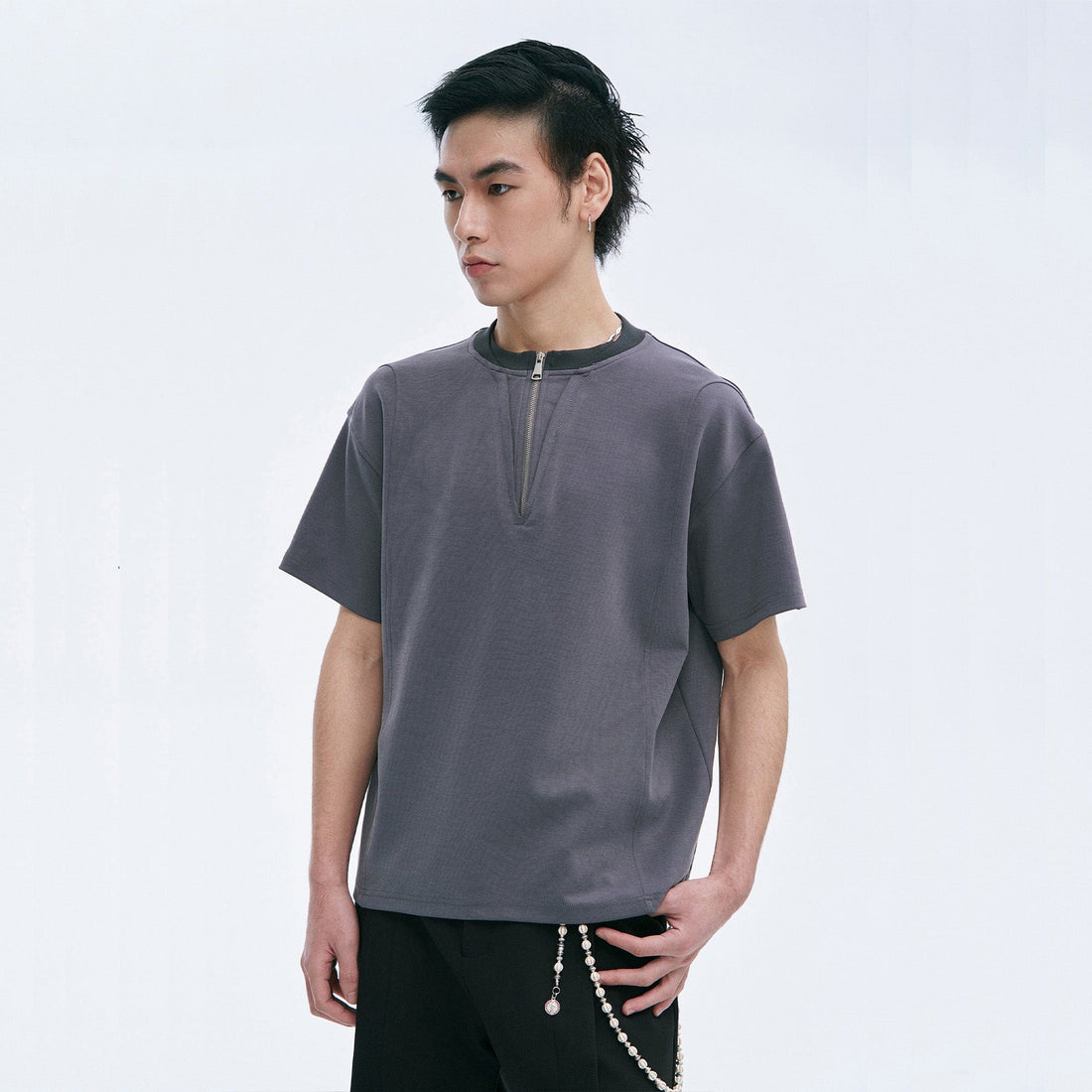 CATSSTAC Cross Spliced Dual-Zip T-Shirt-T Shirt-M-Black-Free Shipping Leatheretro