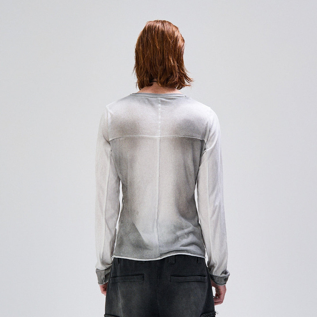 FLYERRER Washed Gradient Cross-Panel Raw-Edge Long-Sleeve Tee-L/S Tee-S (Preorder)-Free Shipping Leatheretro