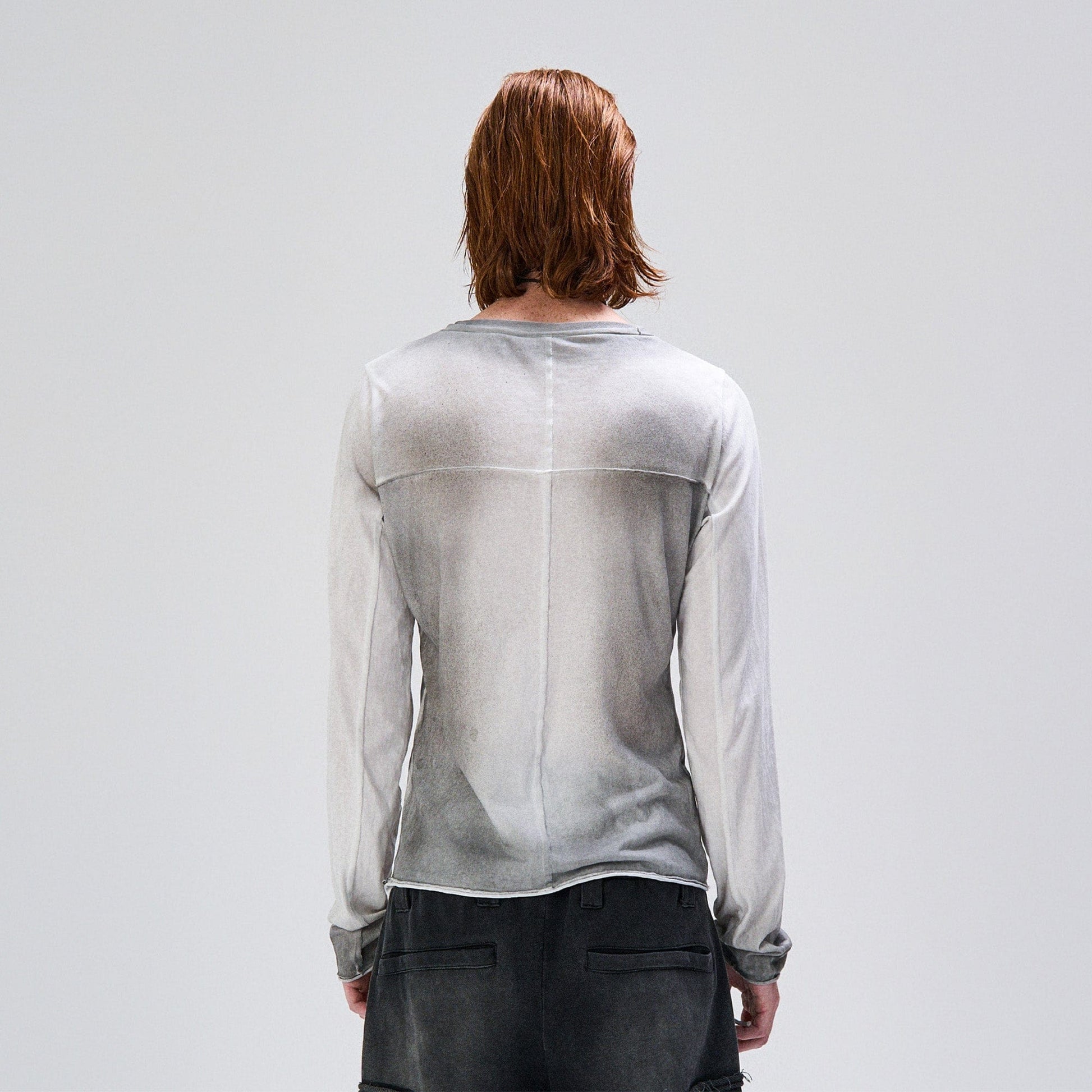 FLYERRER Washed Gradient Cross-Panel Raw-Edge Long-Sleeve Tee-L/S Tee-S (Preorder)-Free Shipping Leatheretro