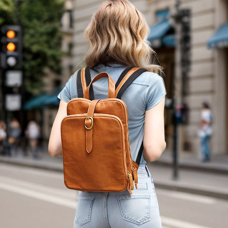 Luxury Vintage Vegetable-Tanned Leather Backpack for Women-Backpack-Black-27*10*36cm-Free Shipping Leatheretro