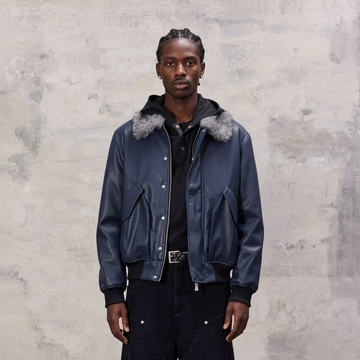 ALVNG AR ANTS Faux Fur Collar PU Jacket-Jacket-S-Free Shipping Leatheretro