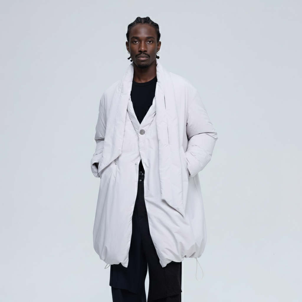 ALVNG AR ANTS Scarf-Linked Waterproof Puffer Coat-Jacket-S-Light Gray-Free Shipping Leatheretro