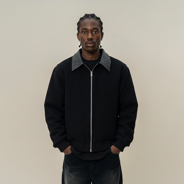 MAKEMORE Studded Collar Wool-Blend Jacket-Jacket-M-Free Shipping Leatheretro