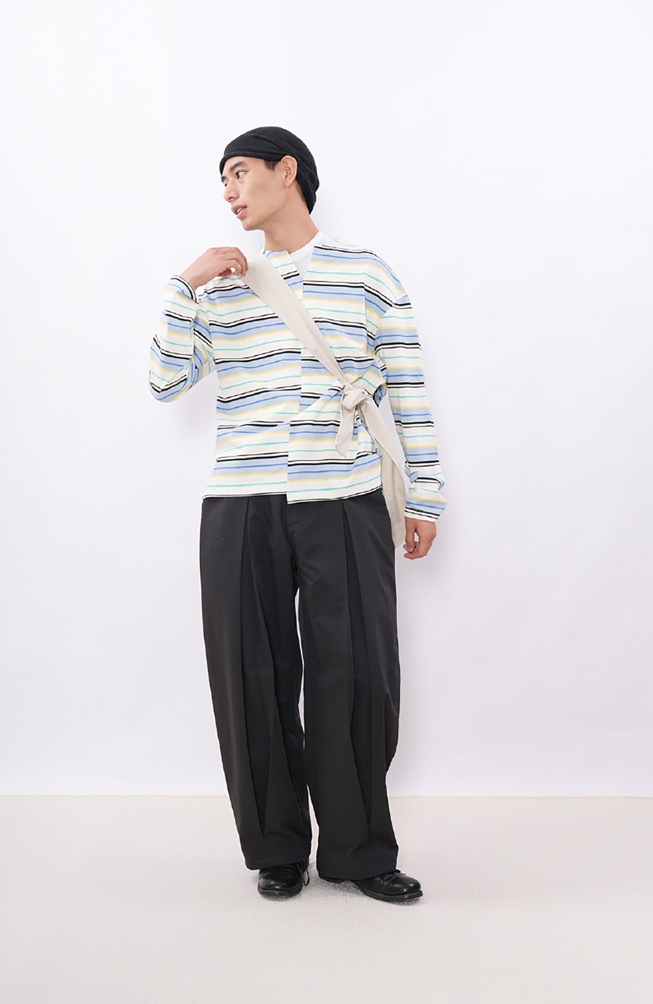 7440 37 1 Asymmetrical Stripe Panel Long Sleeve-L/S Tee-S (Preorder)-Blue and White-Free Shipping Leatheretro