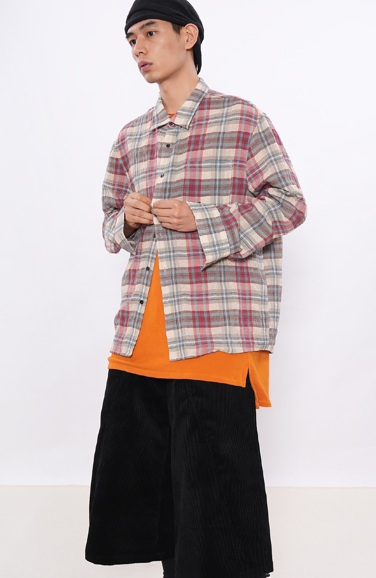 7440 37 1 Retro Linen-Blend Plaid Overshirt-Shirt-S (Preorder)-Free Shipping Leatheretro