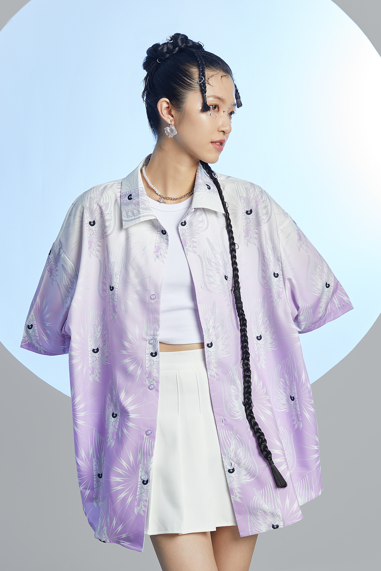 MASH UP ASIA Dragon Jacquard Half Shirt-Half shirt-M-Free Shipping Leatheretro